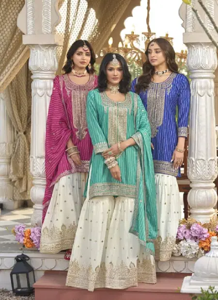 Seerat By Eba Chinon Silk With Digital Printed Embroidery Readymade Suits Wholesalers In Delhi